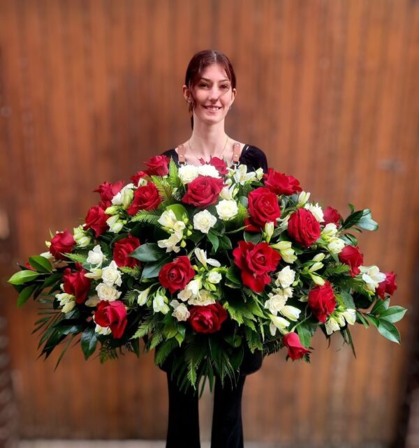 Casket Cover - Red and White Roses